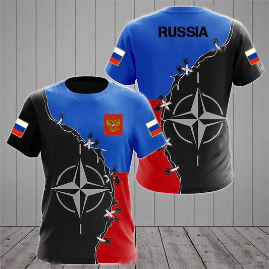 Russia T-shirts  Loose Round Neck Russian Flag Oversized T-Shirt
