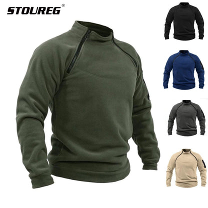 STOUREG Men Fleece Hiking T Shirts,Men Outdoor  Zippers Tactical Jackets,Male Warm Hunting Fishing Hiking Coat Sport Top