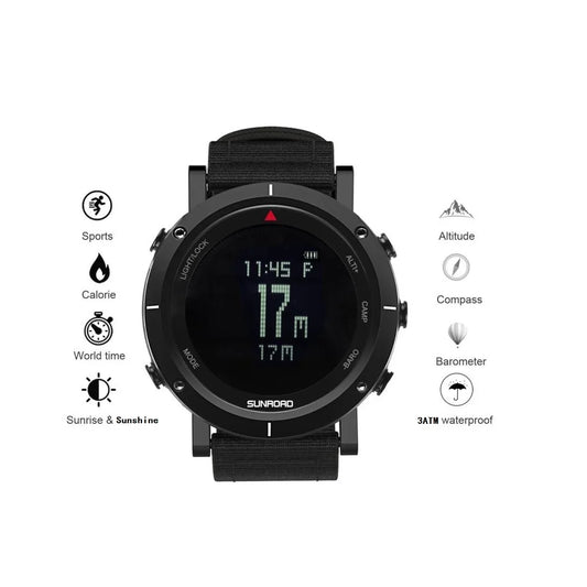 SUNROAD FR853B Series Outdoor Mountain Climbing Off-Road Fishing Calorie Watch COMPASS+World TIME+SUNRISE+BAROMETER+ALTITUDE