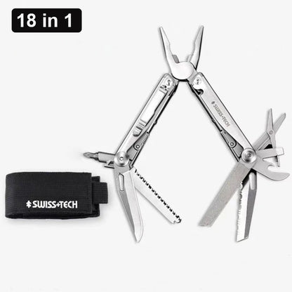 "Swiss Tech 18-in-1 Multitool: Compact Outdoor Folding Pliers & Versatile EDC Equipment "