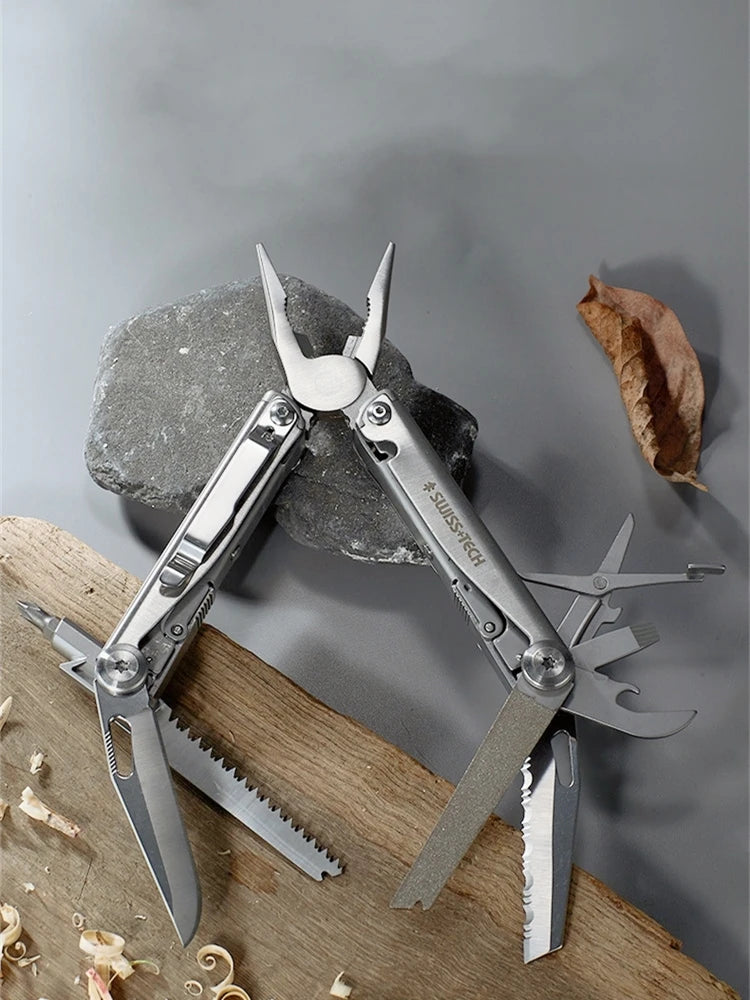 "Swiss Tech 18-in-1 Multitool: Compact Outdoor Folding Pliers & Versatile EDC Equipment "