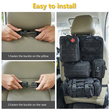 Tactical Seat Back Organizer Storage Hanger Bag with 5 Molle Pouch Vehicle Molle Panel Organizer Universal fits for All Vehicel