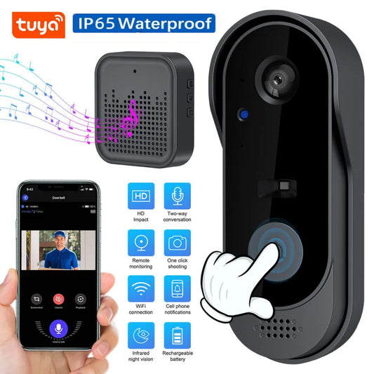 Tuya Smart IP65 Waterproof Video Doorbell Camera, Smart Visual Intercom, Night Vision, Home Monitor, Compatible With Smart Life