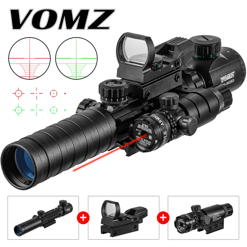 VOMZ 3-9X32 EGC Tactical Optic Red Green Illuminated Riflescope Holographic Reflex 4 Reticle Red Dot Combo Hunting Rifle Scope