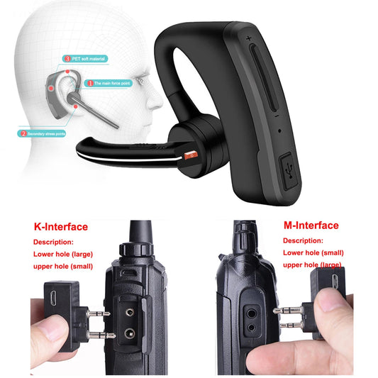 Walkie Talkie Headset PTT Wireless Bluetooth Earphone for Two way Radio K Port Wireless headphone for Baofeng UV 5R 82 8W 888s