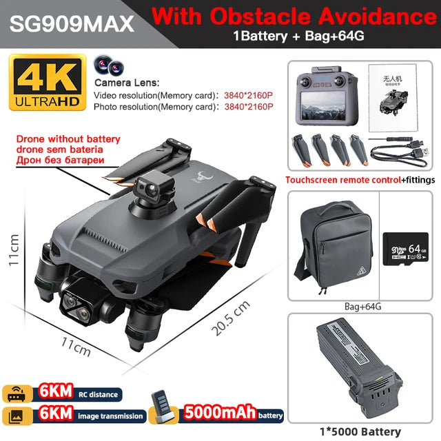 ZLL SG909 SG909MAX GPS Professional Drone With 4K Camera 3-Axis Gimbal 360 Obstacle Avoidance